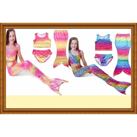 สินค้าพร้อมส่ง ชุดว่ายน้ำ หางนางเงือก เซ็ต 3 ชิ้น เซ็ตลายจุด