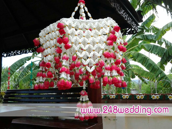 โคมแขวนระย้าขนาดใหญ่ (ทรงหกเหลี่ยม)สีแดง