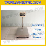 เครื่องชั่งดิจิตอลตั้งพื้น ยี่ห้อ JADEVER รุ่น JWI-586 ขนาดแท่น 50x60cm. พิกัดน้ำหนัก 150kg ค่าละเอียด 10g