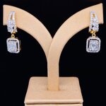 ต่างหูห่วงเพชรคู่ใหญ่ ห้อยจี้เพชรบาเก็ตประกบทรงกล่อง ตัวเรือนชุบทอง เพชรสวย เป็นประกาย