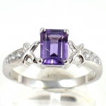 แหวนเงินแท้ราคาถูกชุบทองคำขาว แอมิทิสต์แท้ 1.00 กะรัต เพชรCZ 0.18 กะรัต งานประณีตสวยงาม สั่งผลิตค่ะ