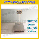 เครื่องชั่งดิจิตอลตั้งพื้น ยี่ห้อ JADEVER รุ่น JWI-586 ขนาดแท่น 40x50cm. พิกัดน้ำหนัก 30kg ค่าละเอียด 2g