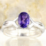 แหวนเงินแท้ราคาถูกชุบทองคำขาว แอมิทิสต์แท้ 0.75 กะรัต งานประณีตสวยงาม สั่งผลิตค่ะ