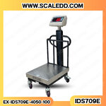 เครื่องชั่งน้ำหนักดิจิตอล IDS709E พิกัด 100kg ค่าละเอียด 10g ยี่ห้อ SDS รุ่น IDS709E แท่นฝาครอบสแตนเลสขนาด 40x50cm. มีล้อเลื่อน และที่กันตก