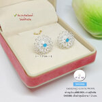 ต่างหูเงินแท้ งานสุโขทัยแท้ ฉลุลายดอกไม้ งานทำมือโดยช่างสุโขทัย หน้ากว้าง 1.2 cm.(เรือนเงินแท้)