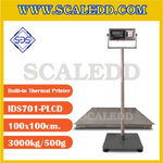 เครื่องชั่งพร้อมปริ้นเตอร์ในตัว ยี่ห้อ SDS รุ่น IDS701-PLCD-Thermal พิกัด 3000kg ค่าละเอียด 500g ขนาดแท่น 100x100cm.