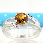 แหวนเงินแท้ราคาถูกชุบทองคำขาว ซิทรินแท้ 0.80 กะรัต เพชรCZ 0.02 กะรัต งานประณีตสวยงาม สั่งผลิตค่ะ