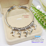 กำไลข้อมือเงินแท้92.5% ร้อยตุ้งติ้งโลมา-รมดำ งานทำมือสวยๆ Free size 6.5-7 นิ้ว (ปรับลดและขยายได้)(เรือนเงินแท้)