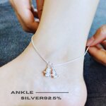 สร้อยข้อเท้าเงินแท้92.5% สร้อยลาย box ร้อยตุ้งติ้งซานตา น่ารักๆ ยาว 9" (เรือนเงินแท้)(กระดิ่ง 1 ลูก)