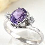 แหวนเงินแท้ราคาถูกชุบทองคำขาว แอมิทิสต์แท้ 1.25 กะรัต เพชรCZ 0.12 กะรัต งานประณีตสวยงาม สั่งผลิตค่ะ