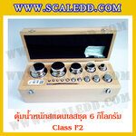 ตุ้มน้ำหนักสแตนเลสชุด 6kg (Class F2) ชุดตุ้มน้ำหนักสแตนเลส 6kg พร้อมกล่องไม้บุกำมะหยี่ ถุงมือ และผ้าเช็ดตุ้ม