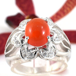 แหวนเงินแท้ราคาถูกชุบทองคำขาว พลอยแท้คาร์นีเลียน 1.70 กะรัต เพชรCZ 0.27 กะรัต งานประณีตสวยงาม สั่งผลิตค่ะ