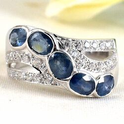 แหวนเงินแท้ราคาถูกชุบทองคำขาว ไพลินแท้ 2.25 กะรัต เพชรCZ 0.42 กะรัต งานประณีตสวยงาม สั่งผลิตค่ะ