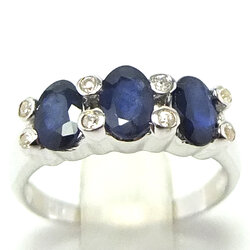 แหวนเงินแท้ราคาถูกชุบทองคำขาว ไพลินแท้ 1.56 กะรัต เพชรCZ 0.08 กะรัต งานประณีตสวยงาม สั่งผลิตค่ะ