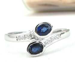 แหวนเงินแท้ราคาถูกชุบทองคำขาว ไพลินแท้ 0.50 กะรัต เพชรCZ 0.06 กะรัต งานประณีตสวยงาม สั่งผลิตค่ะ