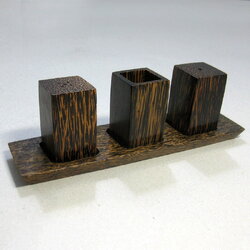 ชุดขวดเกลือ-พริกไทย-ไม้จิ้มฟัน ไม้ตาล เหลี่ยม # 1210