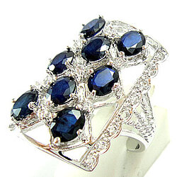 แหวนเงินแท้ราคาถูกชุบทองคำขาว ไพลินแท้ 3.60 กะรัต เพชรCZ 0.575 กะรัต งานประณีตสวยงาม สั่งผลิตค่ะ