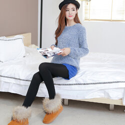 เลกกิ้งกันหนาวญี่ปุ่นมีขนสัตว์ หนา 680D สีดำ