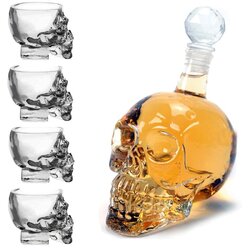 ขวดเหล้ารูปหัวกระโหลก ขนาด 1000 มล. + แก้วช็อตรูปหัวกระโหลก 4 ใบ