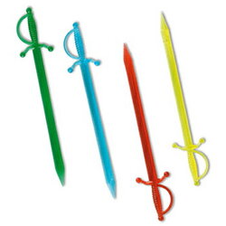 ไม้จิ้มค็อกเทลรูปดาบ ขนาด 9 ซม. คละสี ( cocktail pick ) ( 250 ชิ้น )