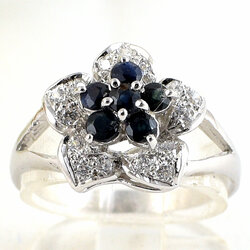 แหวนเงินแท้ราคาถูกชุบทองคำขาว ไพลินแท้ 0.36 กะรัต เพชรCZ 0.225 กะรัต งานประณีตสวยงาม สั่งผลิตค่ะ