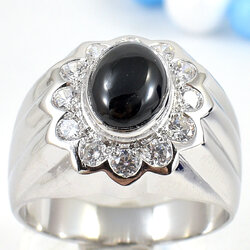 แหวนเงินแท้ราคาถูกชุบทองคำขาว นิลแท้ 3.20 กะรัต เพชรCZ 0.36 กะรัต งานประณีตสวยงาม สั่งผลิตค่ะ