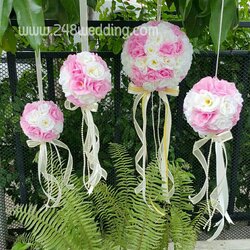 flowerball ทูโทน (ลูกบอลดอกไม้ ขาว-ชมพู)