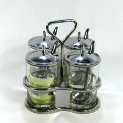 ชุดเครื่องปรุงเหลี่ยมสเตนเลสพร้อมแก้ว 4 ที่ 606 #191 ตราสมอ