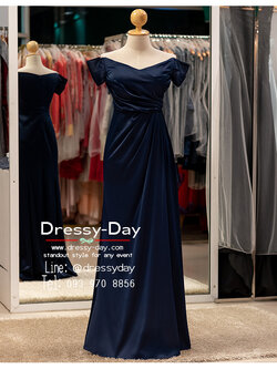รหัส ชุดราตรียาว : PFL143 ชุดไปงานแต่งงาน มีแขน เปิดไหล่ ชุดราตรีพร้อมส่ง สวย เรียบ หรู ดูแพง พรางสะโพกไม่อ้วน