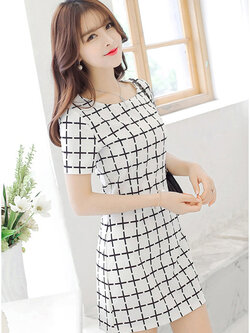 เดรสทำงานแฟชั่น ลายบวกใส่ทำงานหรือออกงานได้สวยหรู รหัส 1341