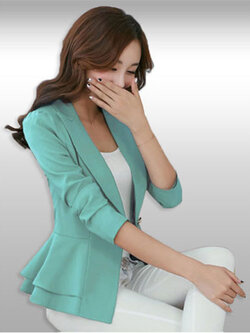 เสื้อสูทผู้หญิงแขนยาวสีเขียวเอวระบาย 6 ไซส รหัส2333