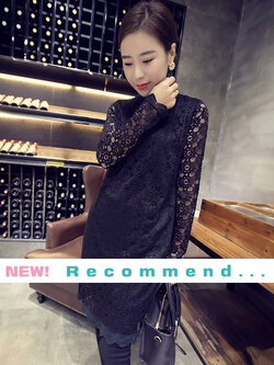 ชุดเดรสผ้าลูกไม้สีดำ แขนยาวใส่ออกงาน สวยหรูสไตล์เกาหลี รหัส 1419