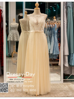รหัส ชุดราตรียาว : PF004 ชุดแซก ชุดราตรี after party สีครีม แขนกุด ประดับเลื่อมบนชุด มีโบว์น่ารักที่เอว สวยเก๋เหมาะใส่ออกงานกลางคืน งานแต่งงาน
