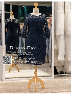 รหัส ชุดราตรีสั้น :PFS068 ชุดราตรีคนอ้วน ชุดแซก ชุดราตรี สีเนวี่บลู /น้ำเงิน/กรม ลูกไม้ มีแขนเรียบหรูเหมาะใส่ออกงานกลางคืน งานคอกเทล