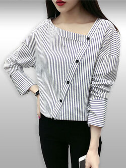 เสื้อแฟชั่นสไตล์เชิ๊ตแต่งคอเฉียงติดกระดุมเฉียงแบบสวยเก๋ไม่ซ้ำใคร 3ไซส รหัส 1741