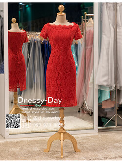 รหัส ชุดราตรีสั้น : PK004 ชุดแซก ชุดราตรี สีแดงไหล่ปาด ผ้าลูกไม้ เรียบหรูเหมาะใส่ออกงานกลางคืน งานคอกเทล