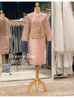 รหัส ชุดราตรี :PM001 ชุดราตรีสั้น มีแขน สีชมพู/โรสโกลด์ ปักลายดอกไม้ สวย สง่า ใส่เป็นชุดไปงานแต่งงาน งานกาล่าดินเนอร์ งานเลี้ยง งานพรอม งานรับกระบี่