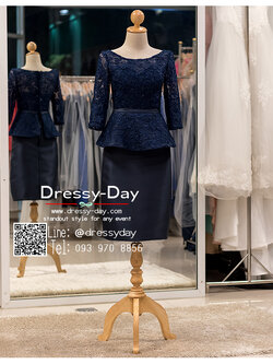 รหัส ชุดราตรี :PFS065 ชุดแซกผ้าลูกไม้งานสวยตกแต่งลูกไม้ ชุดราตรีสั้นหรูสีน้ำเงิน สวย สง่า ดูดีแบบเจ้าหญิง ใส่เป็นชุดไปงานแต่งงาน งานกาล่าดินเนอร์ งานเลี้ยง งานพรอม งานรับกระบี่ ปิดหลัง