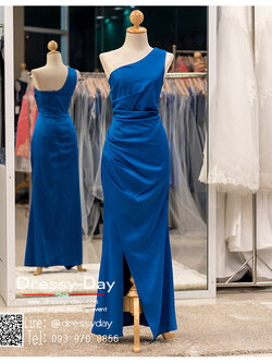 รหัส ชุดราตรียาว : PAL011 ชุดราตรียาว สีน้ำเงิน ไหล่เฉียง เข้ารูป ผ่าด้านข้างสุดเซ็กซี่ เหมาะใส่ออกงานกลางคืน งานแต่งงาน งานกาล่าดินเนอร์ งานเลี้ยง งานพรอม งานรับกระบี่