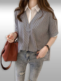 เสื้อแฟชั่นคอปกแต่งลายตรงแบบเรียบหรูสไตล์เกาหลี รหัส2117