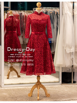 รหัส ชุดราตรีสั้น : PFS124 ชุดราตรีสั้นมีแขน มินิมอล สวย หรู เรียบ โก้ สะกดทุกสายตา