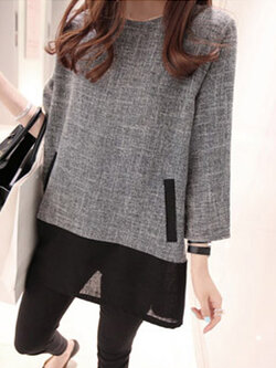 เสื้อแฟชั่นผู้หญิงแขนยาว คอกลมสไตล์เกาหลี-1589-สีเทา