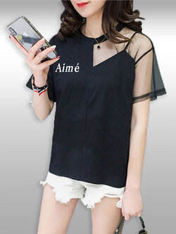 เสื้อแฟชั่นแต่งผ้าตาข่ายแบบเซ็กซี่ มี2สี รหัส 2070