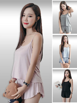 ชุดนอนแบบขาสั้นสายเดี่ยวใส่สบายสุดๆ มี 4 สี 5ไซส