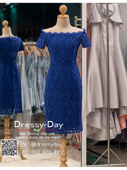 รหัส ชุดราตรีสั้น : PK004 ชุดแซก ชุดราตรี สีน้ำเงิน ไหล่ปาด ผ้าลูกไม้ เรียบหรูเหมาะใส่ออกงานกลางคืน งานคอกเทล