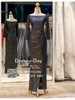 รหัส ชุดเจ้าภาพ : PFL138 ชุดแม่เจ้าสาว ชุดไปงานแต่ง แบบมีแขน เปิดไหล่ ชุดไปงานแต่งงานกลางคืน ธีม glitter เรียบ หรู ดูแพง คนอ้วนใส่สวย