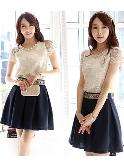 ชุดเซท เสื้อ กระโปรงปักด้ายทองแต่งมุก-1322