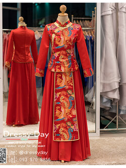 รหัส ชุดกี่เพ้า :KPL073 ชุดกี่เพ้าประยุกต์ สวยๆ พร้อมส่ง แบบยาว แขนยาว ใส่เป็น ชุดพิธียกน้ำชา ชุดส่งตัวเจ้าสาว ชุดถ่ายพรีเวดดิ้งหรือชุดแต่งงานตามธรรมเนียมจีนโบราณ สวยหรูสง่า คุณภาพระดับห้องเสื้อชื่อดังแต่ราคาถูกกว่าเช่า