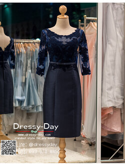 รหัส ชุดเจ้าภาพ : PFS047 ชุดแซกมีแขน ชุดราตรีสั้นหรูสีน้ำเงิน สวย สง่า ชุดราตรีสั้นมีแขน