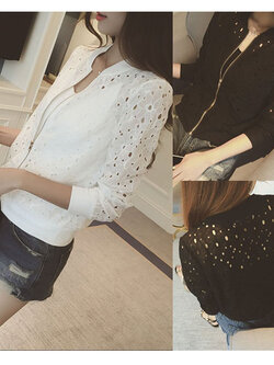 เสื้อคลุมแฟชั่นฉลุลายดอกไม้สีขาวกับสีดำใส่คลุมสวยเก๋ มี 2 ไซส Normal กับ Bigsize รหัส 1246